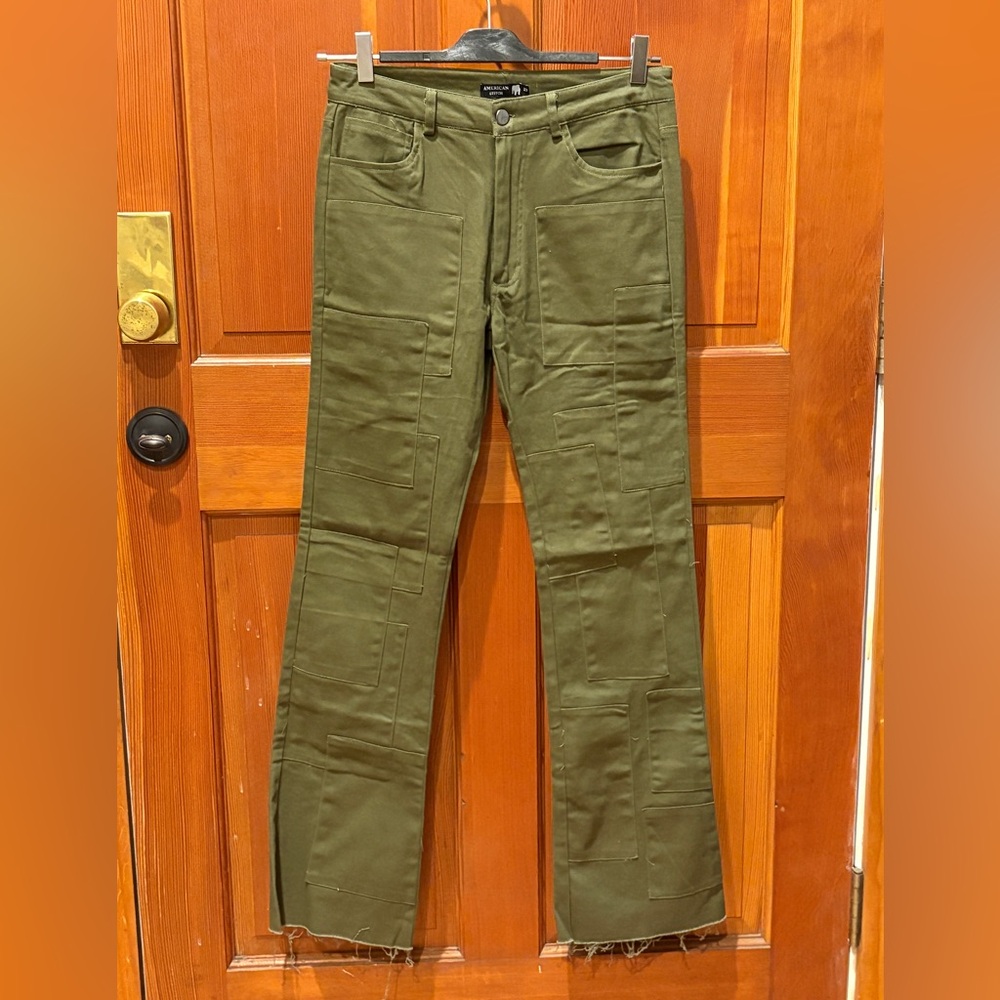 American Stitch Twill Khakis with Patch Detail and Raw Hem